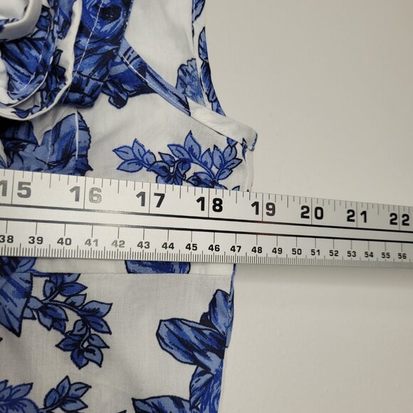 Cece blue white preppy 3d flower button front coastal classic boxy top size med - Picture 7 of 8